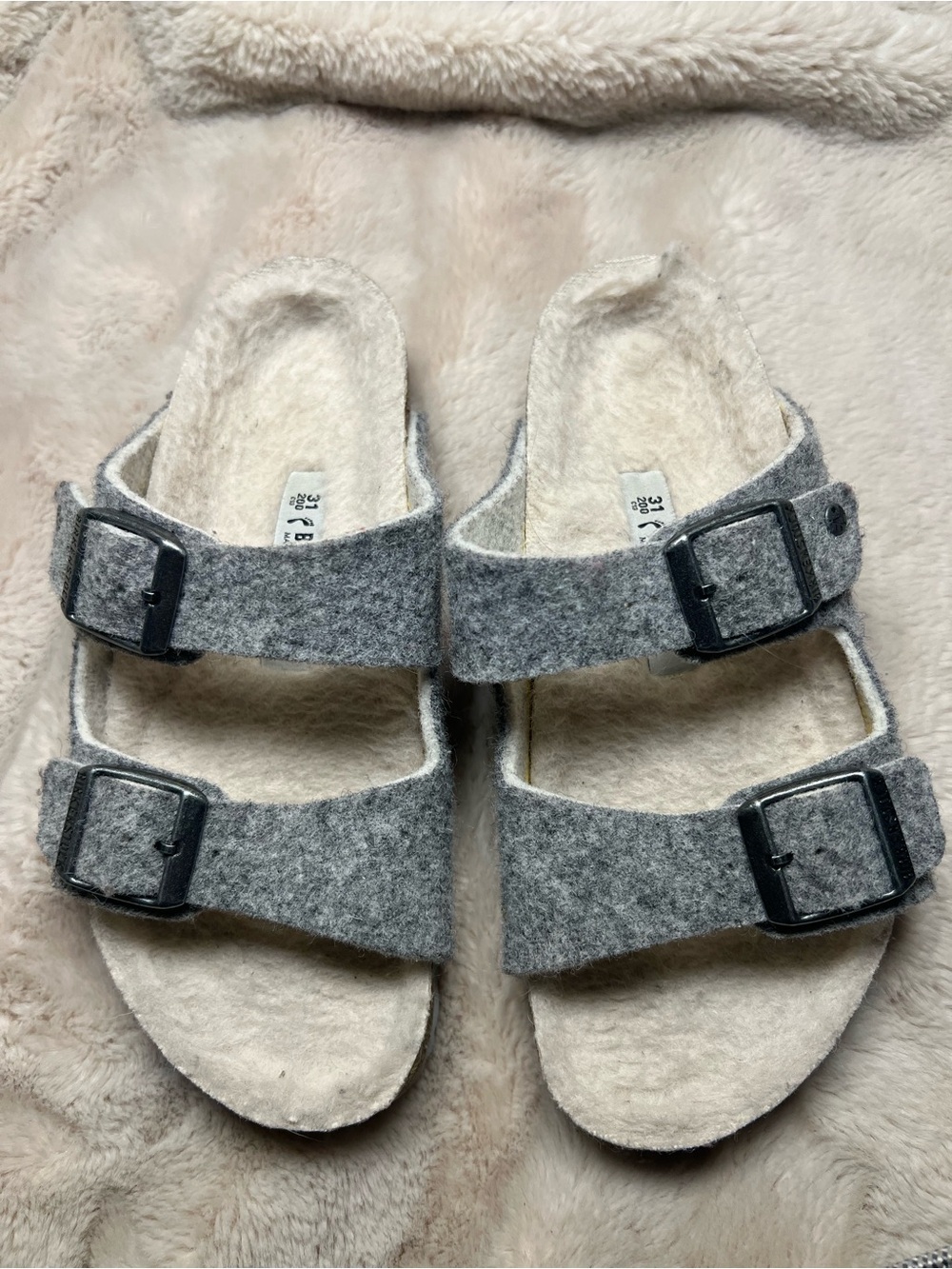 Birkenstock Arizona Shearling Kids Wool Lined Grey Sandals Size 31 or C13